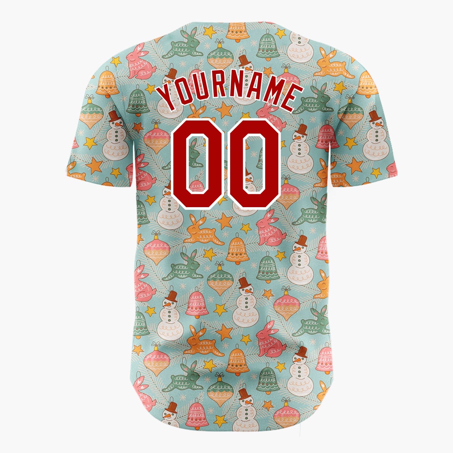 Custom Light Blue Snowman Penguin Cute Cartoon Pattern Christmas Baseball Jersey