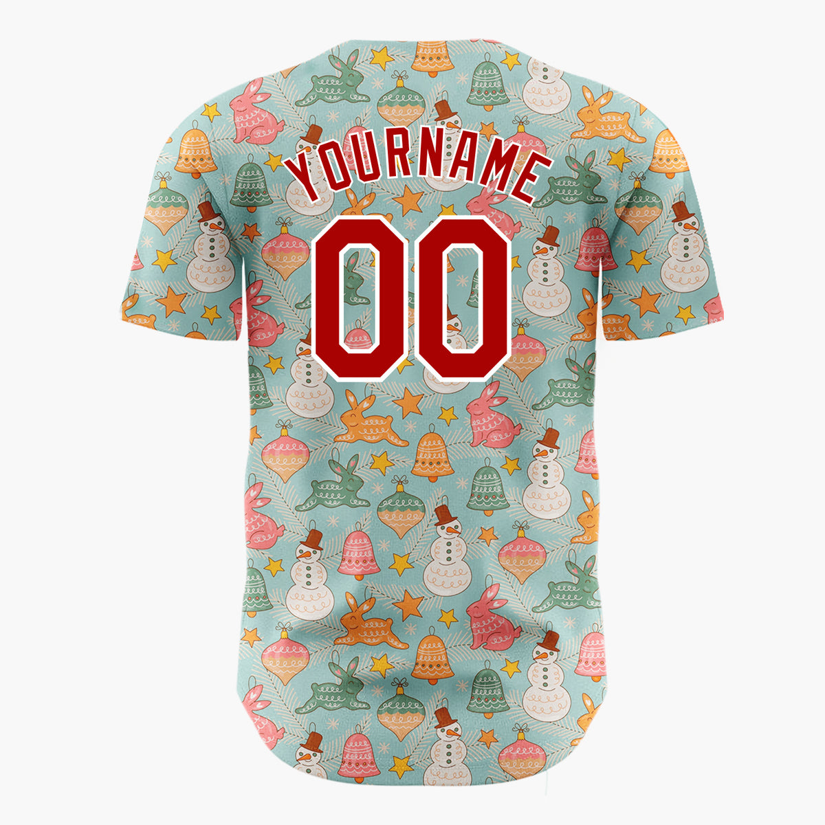 Custom Light Blue Snowman Penguin Cute Cartoon Pattern Christmas Baseball Jersey