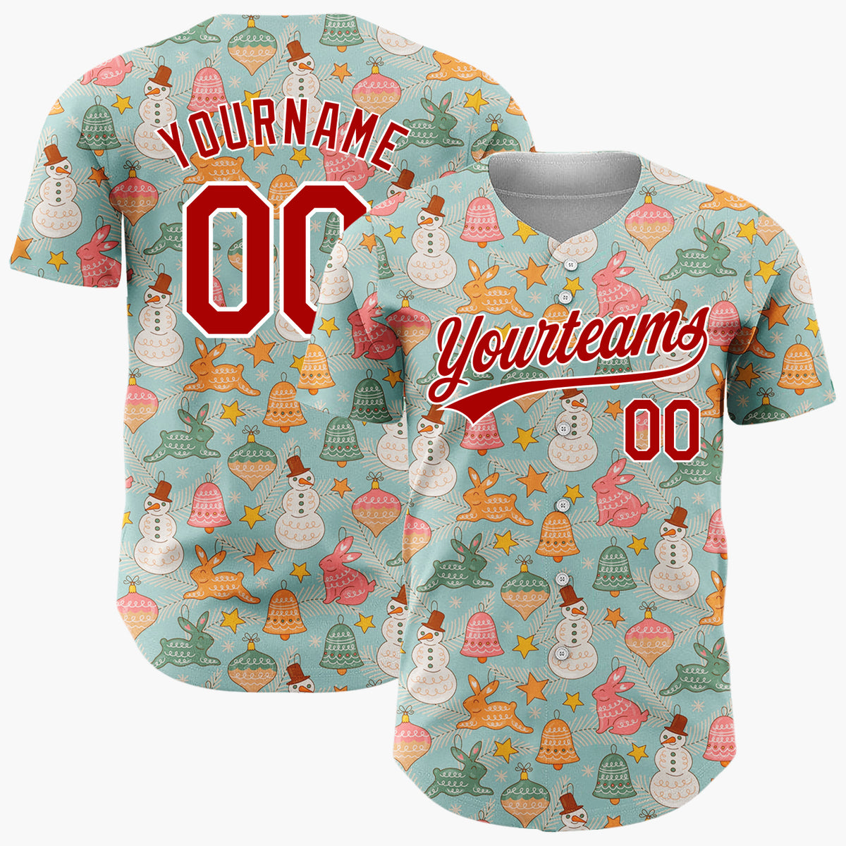 Custom Light Blue Snowman Penguin Cute Cartoon Pattern Christmas Baseball Jersey