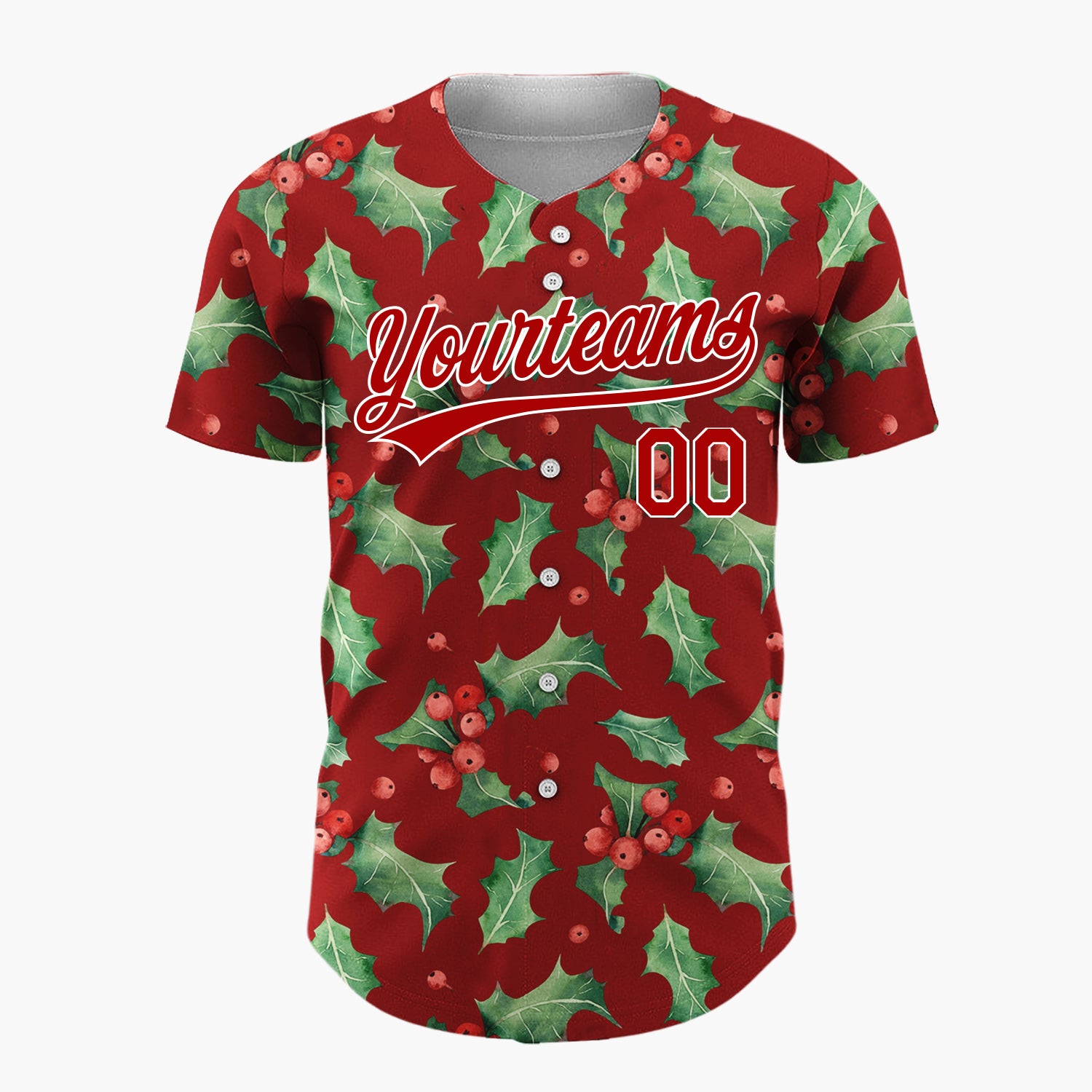 Custom Maroon Holly Leaves And Berries Watercolor Christmas Baseball Jersey