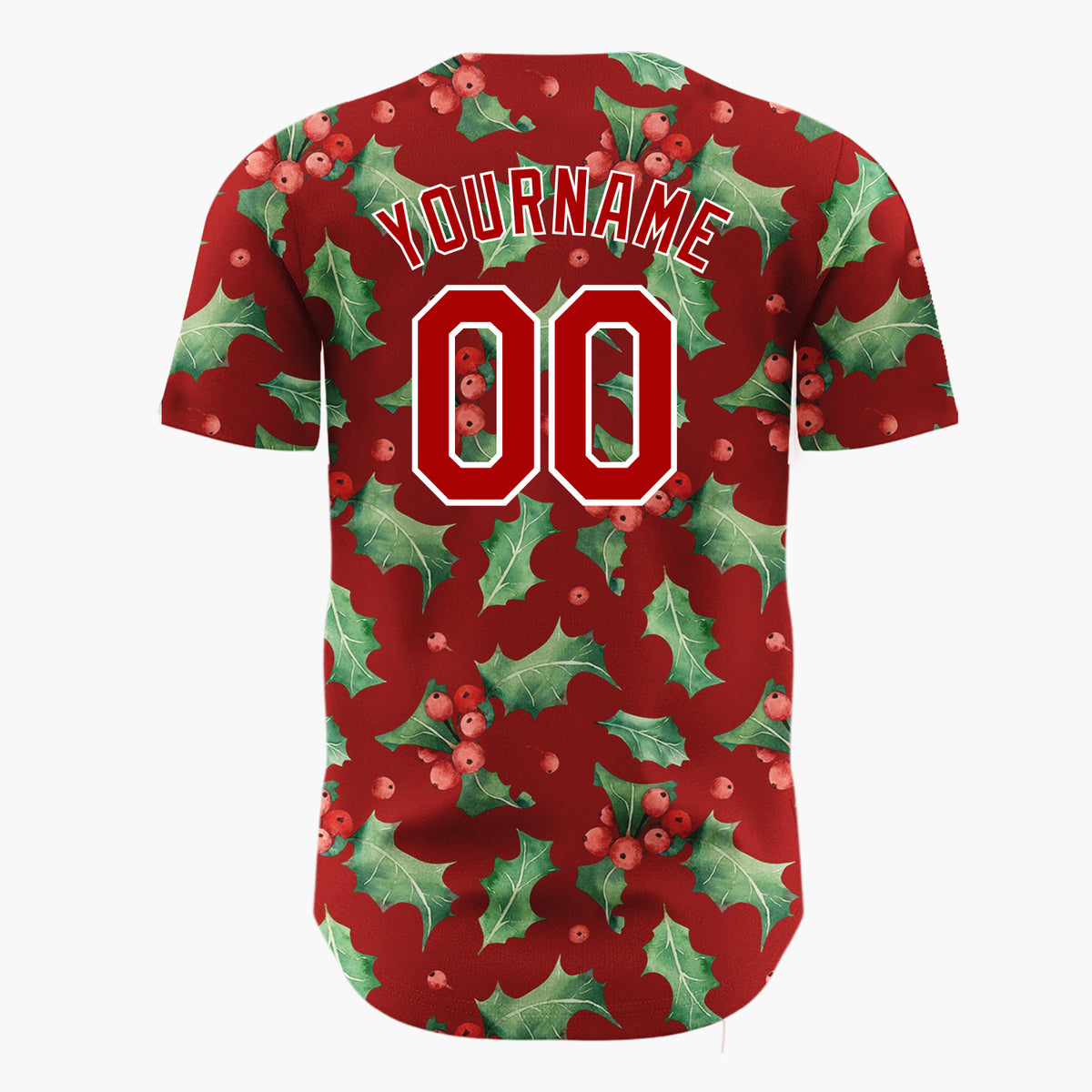 Custom Maroon Holly Leaves And Berries Watercolor Christmas Baseball Jersey
