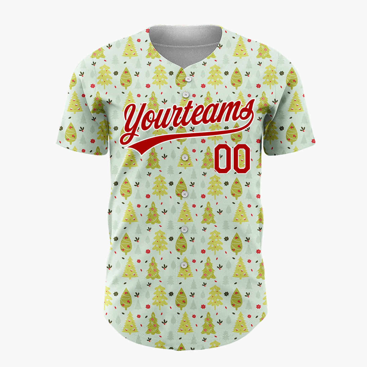 Custom Mint Green Trees And Berries Christmas Botanical Pattern Christmas Baseball Jersey