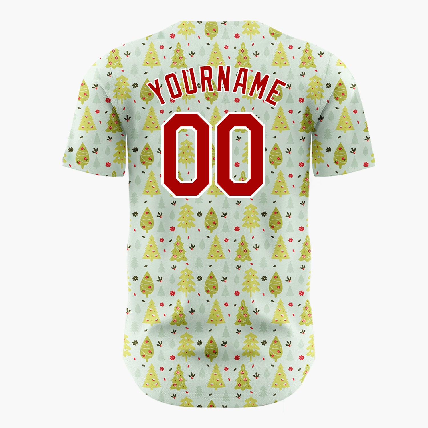 Custom Mint Green Trees And Berries Christmas Botanical Pattern Christmas Baseball Jersey
