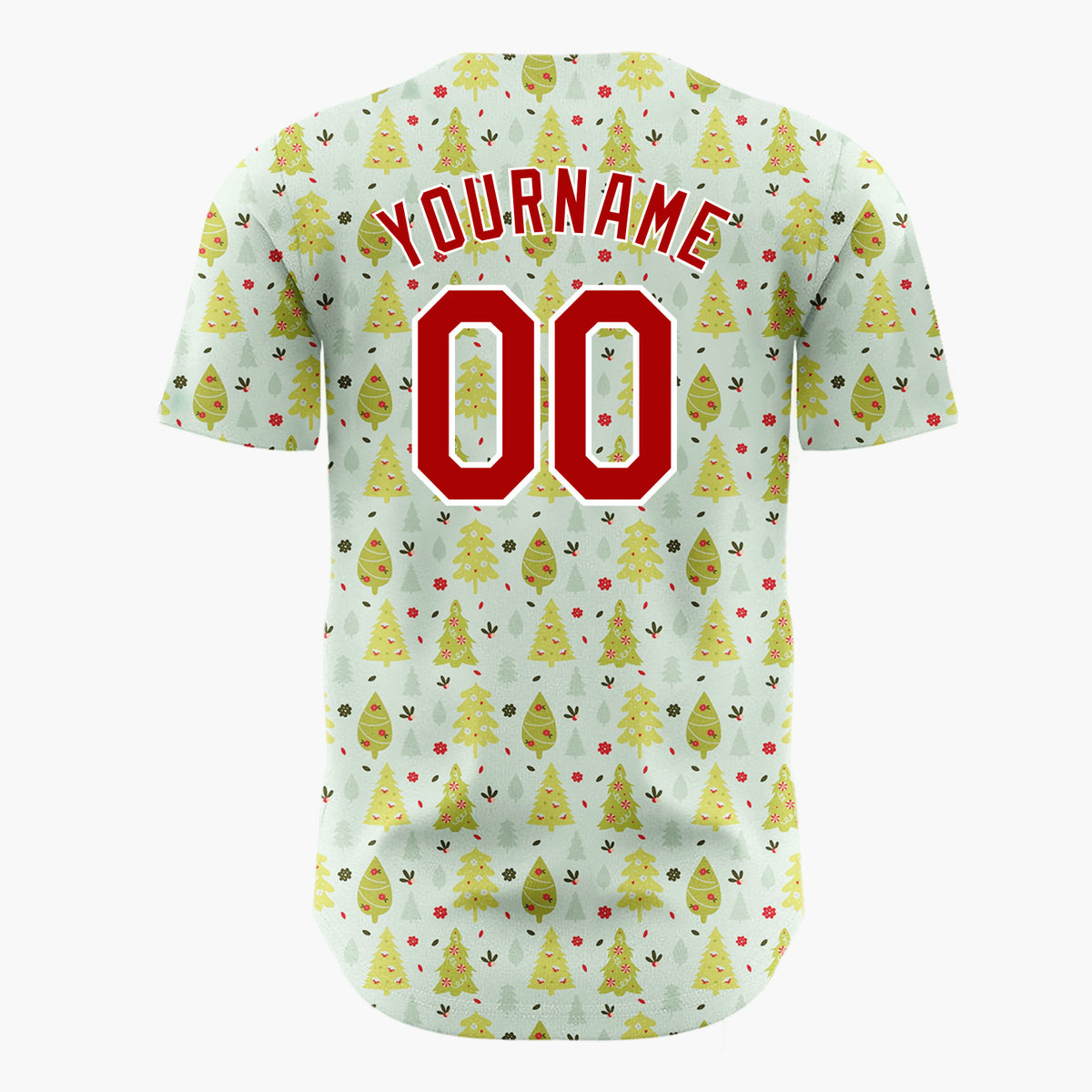 Custom Mint Green Trees And Berries Christmas Botanical Pattern Christmas Baseball Jersey