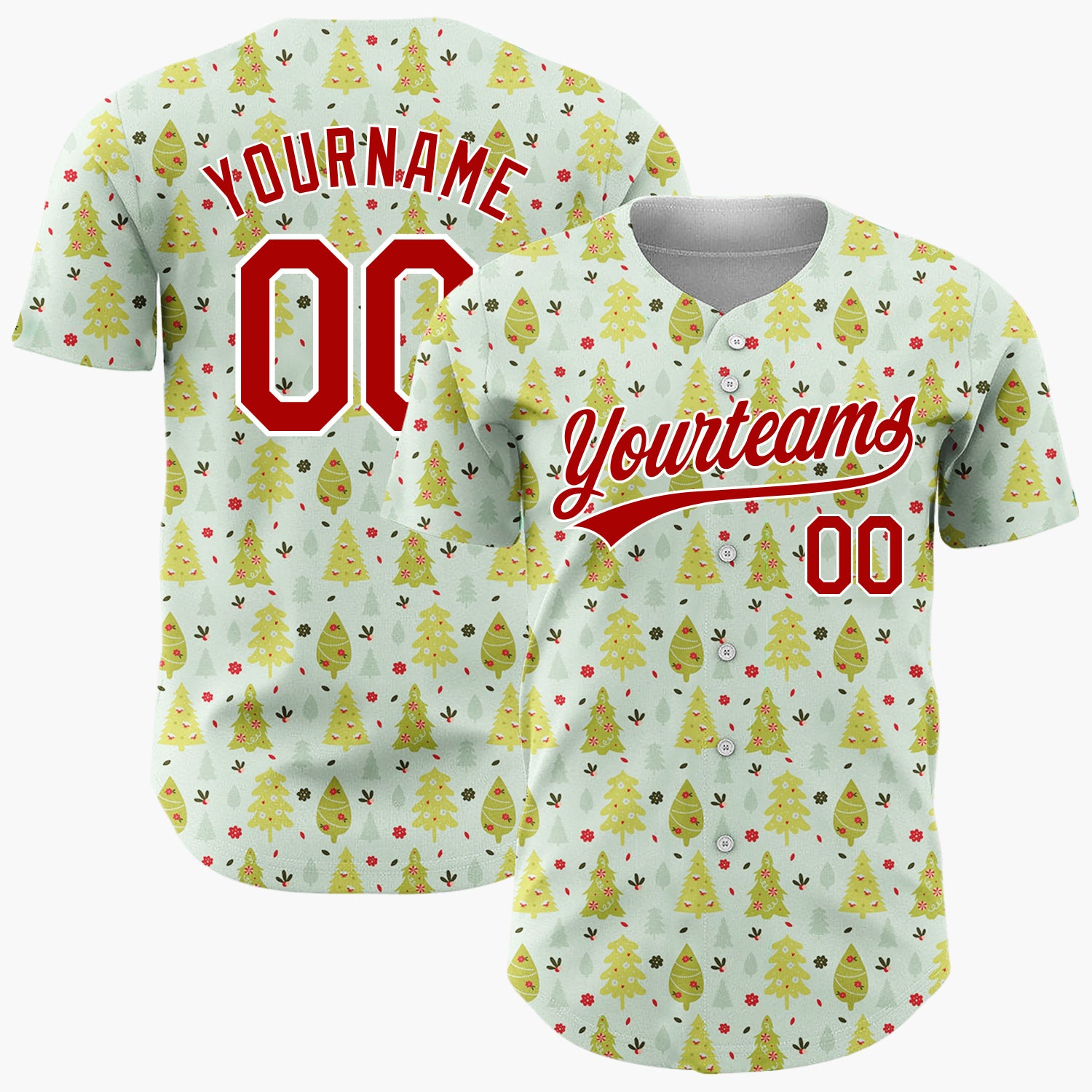 Custom Mint Green Trees And Berries Christmas Botanical Pattern Christmas Baseball Jersey