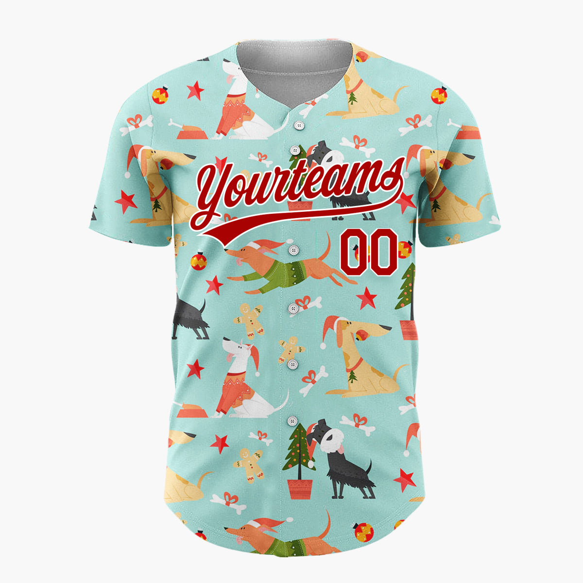 Custom Mint Green Gingerbread Men Playful Christmas Baseball Jersey