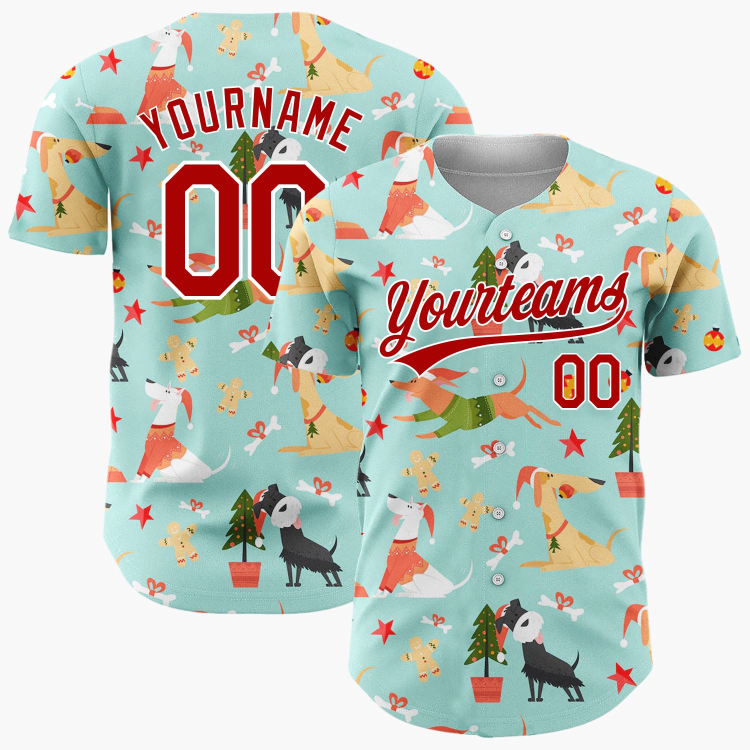 Custom Mint Green Gingerbread Men Playful Christmas Baseball Jersey