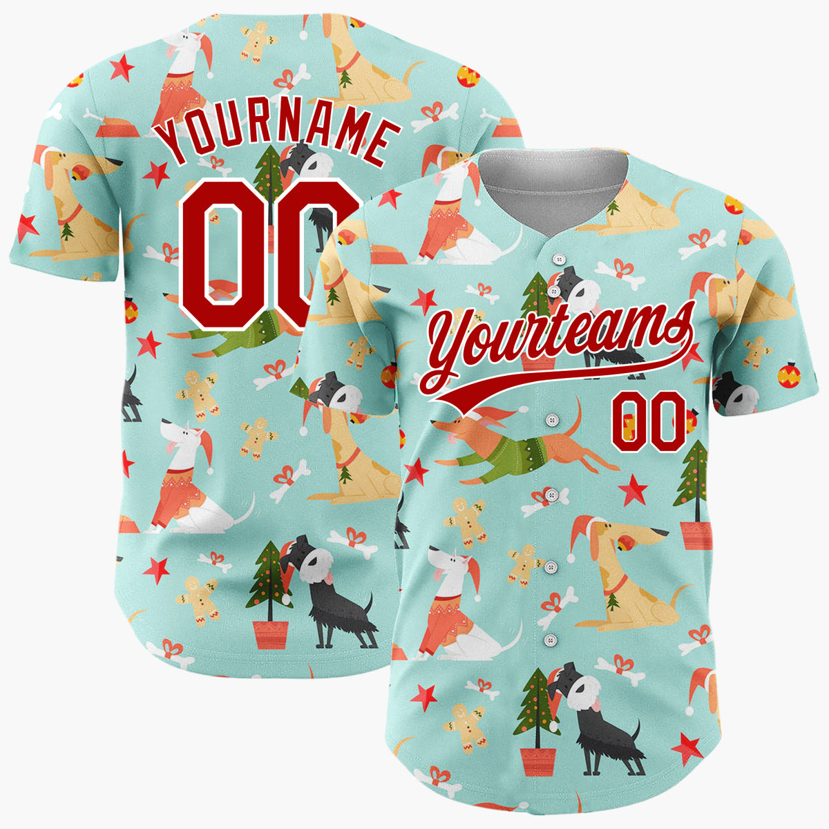 Custom Mint Green Gingerbread Men Playful Christmas Baseball Jersey