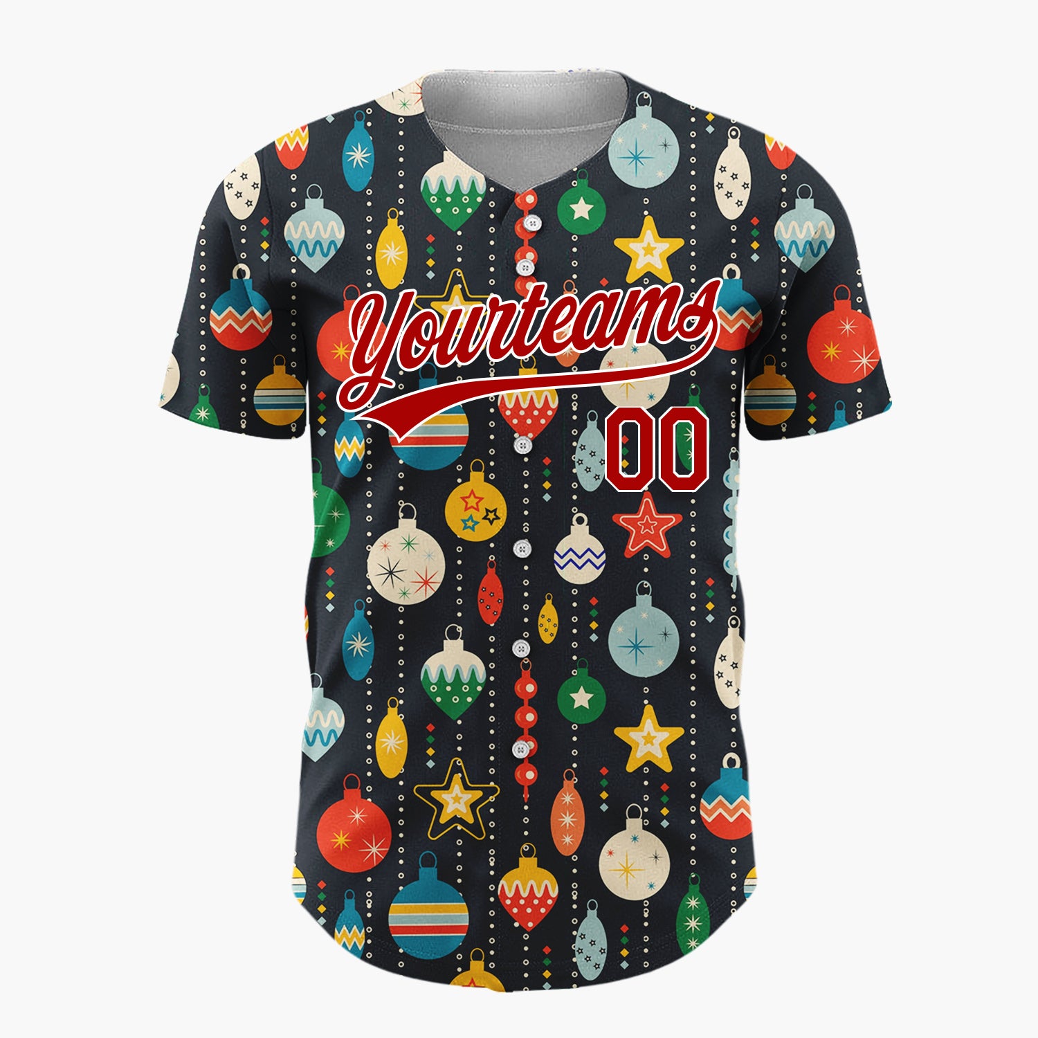 Custom Navy Bright Mid Century Ornaments Retro Christmas Baseball Jersey