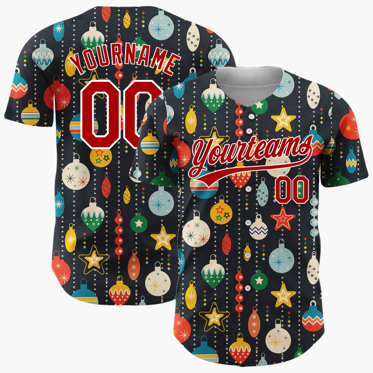 Custom Navy Bright Mid Century Ornaments Retro Christmas Baseball Jersey