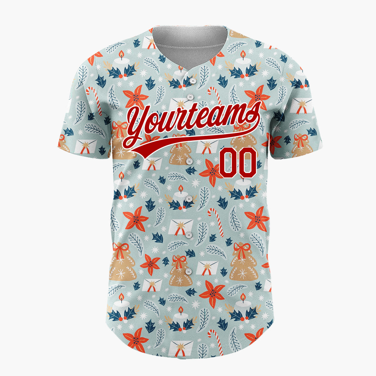 Custom Light Blue Starfish Christmas Nautical Cartoon Pattern Christmas Baseball Jersey