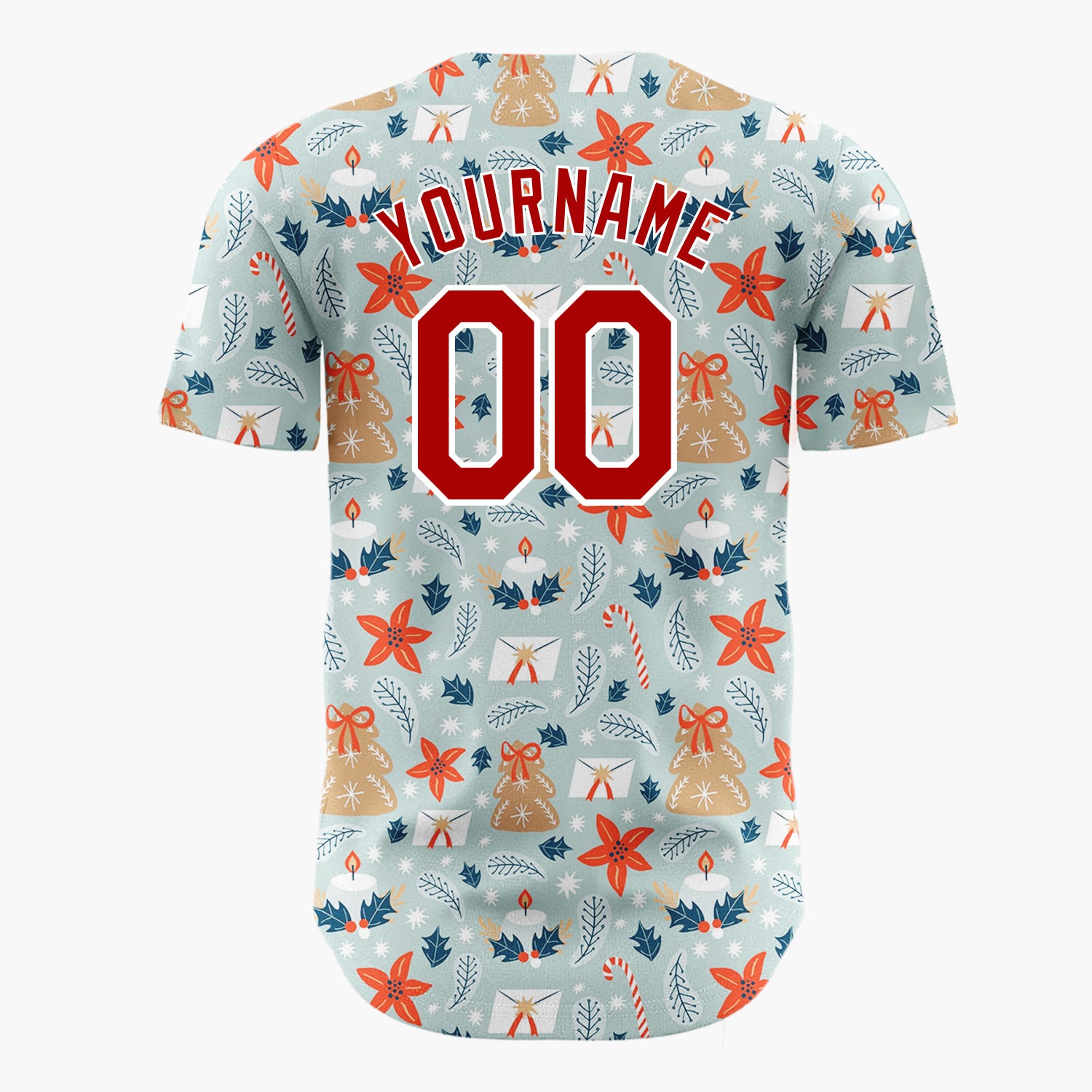 Custom Light Blue Starfish Christmas Nautical Cartoon Pattern Christmas Baseball Jersey