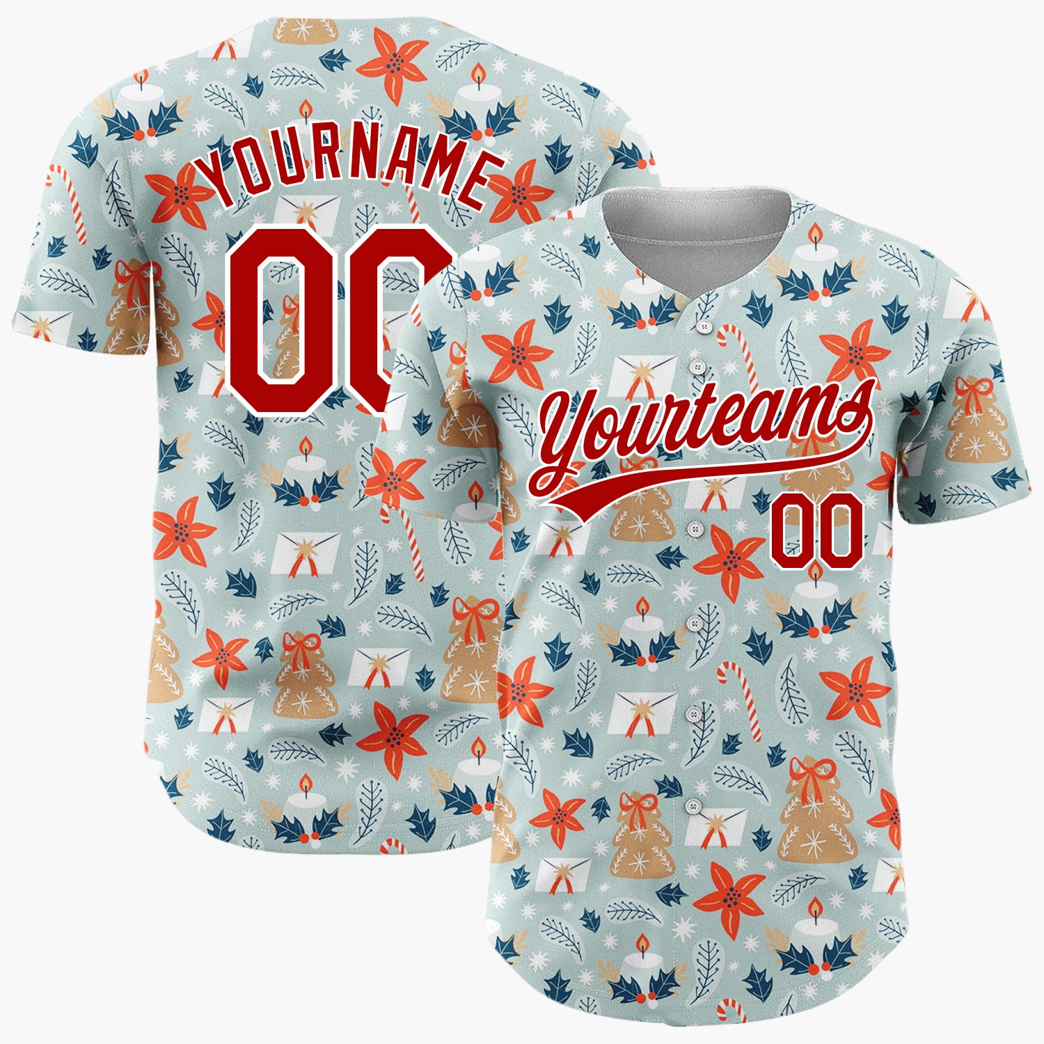 Custom Light Blue Starfish Christmas Nautical Cartoon Pattern Christmas Baseball Jersey