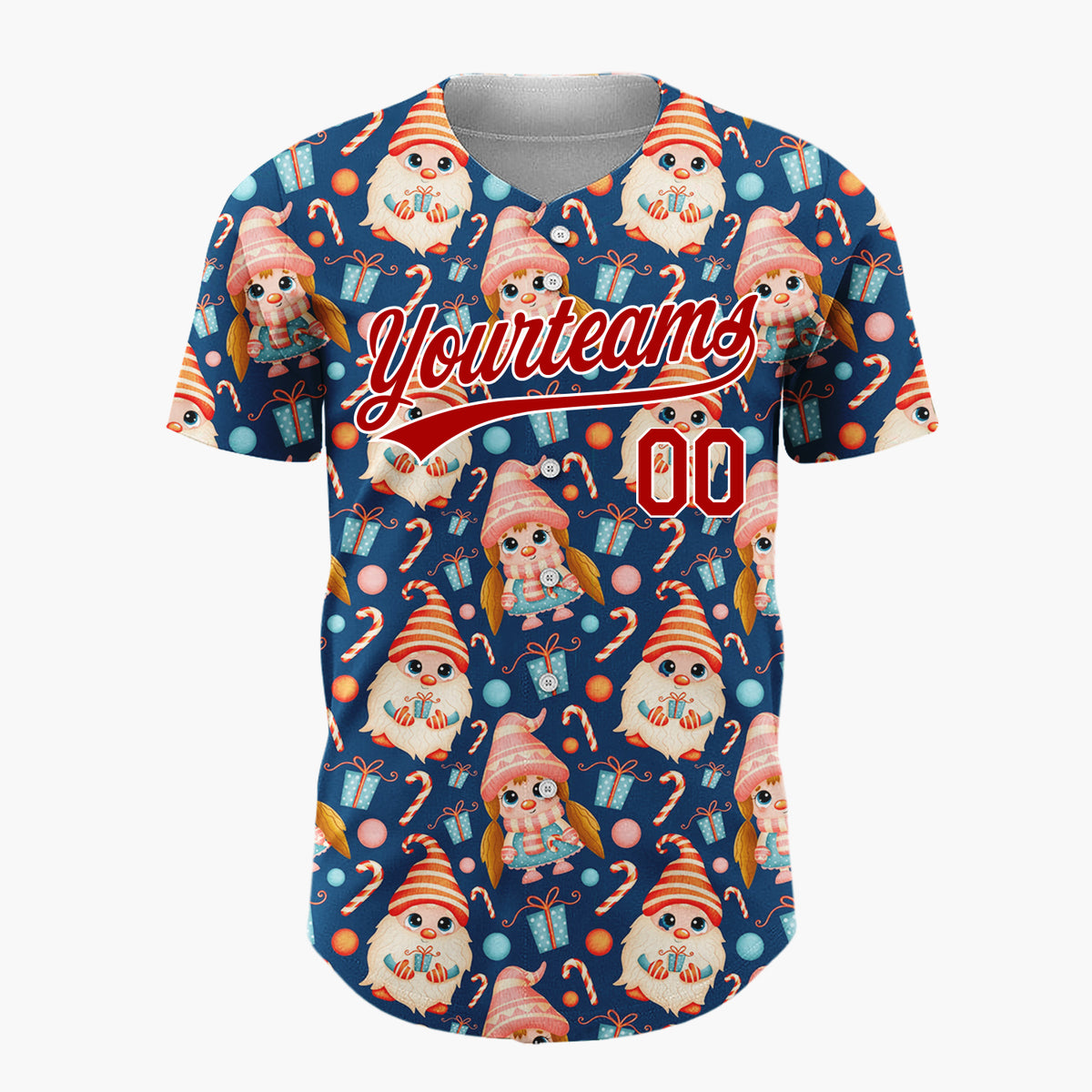 Custom Navy Cute Gnome Candy Kawaii Pattern Christmas Baseball Jersey