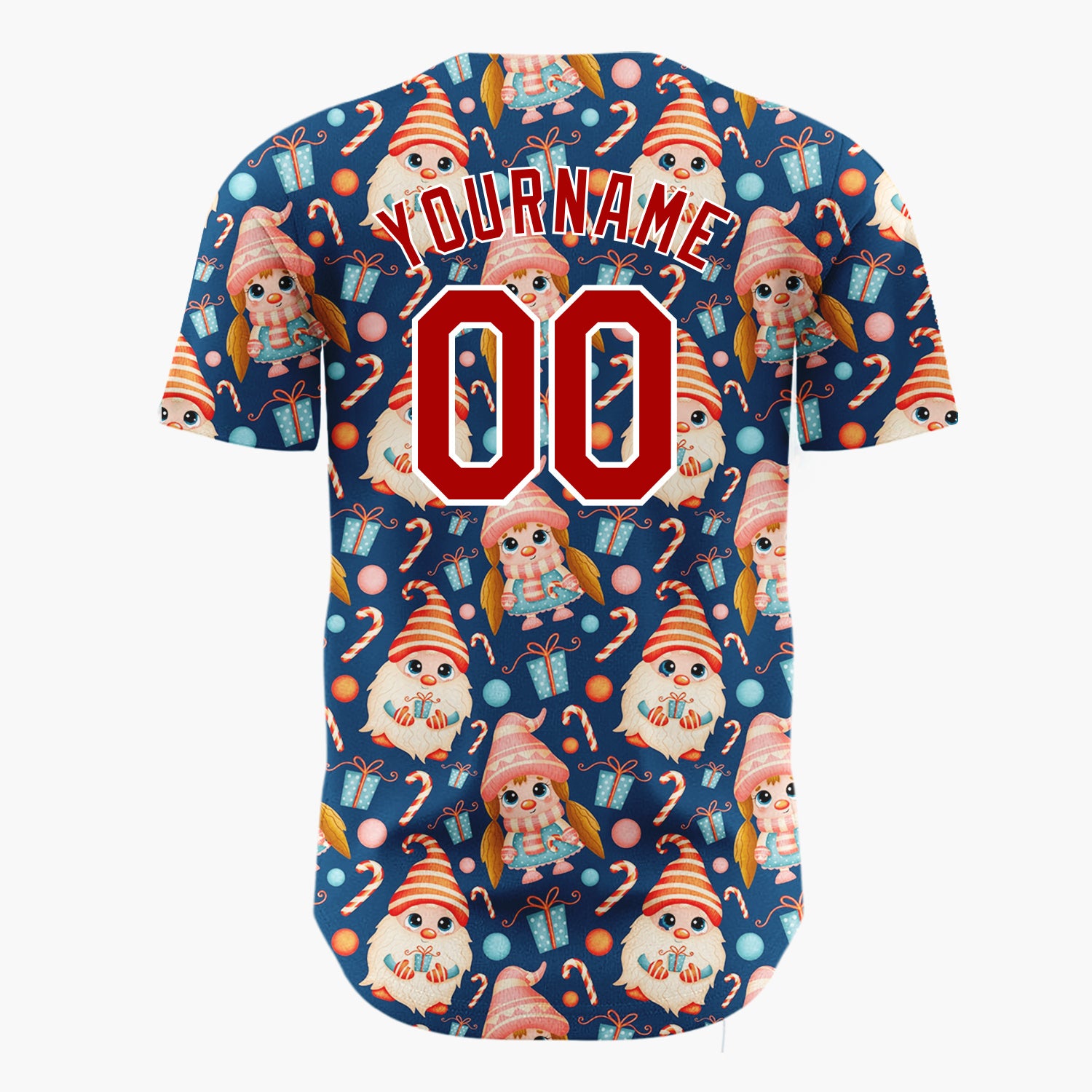 Custom Navy Cute Gnome Candy Kawaii Pattern Christmas Baseball Jersey