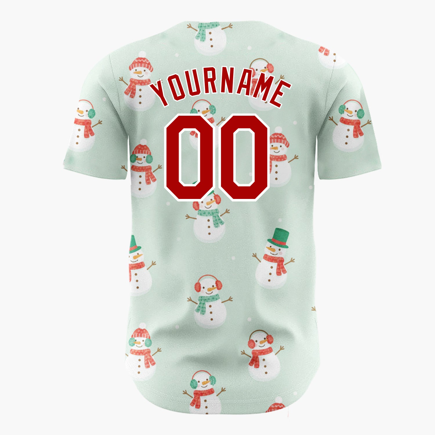 Custom Mint White Snowmen With Scarves Cozy Winter Pattern Christmas Baseball Jersey