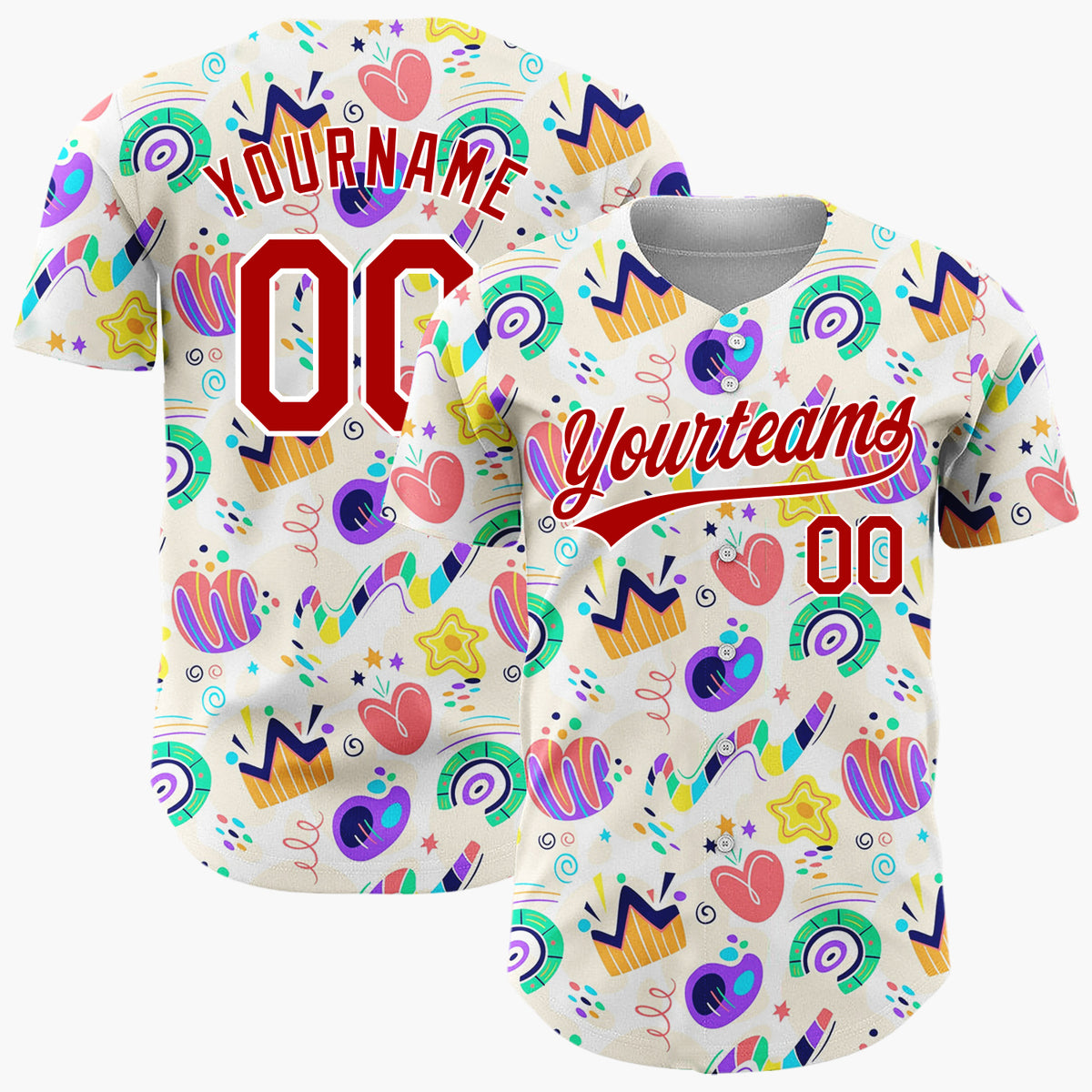 Custom Light Cream Bright Abstract Geometric Doodle Pattern Christmas Baseball Jersey