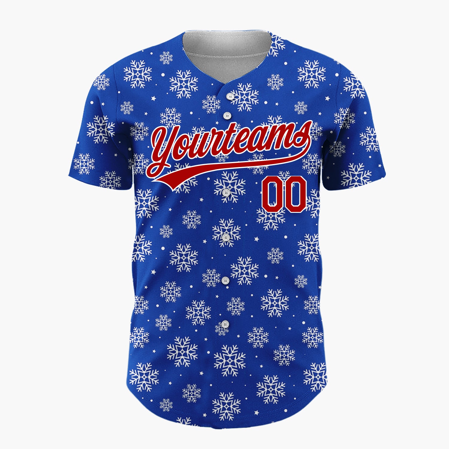 Custom Navy Blue White Scattered Snowflakes Stars Winter Pattern Christmas Baseball Jersey