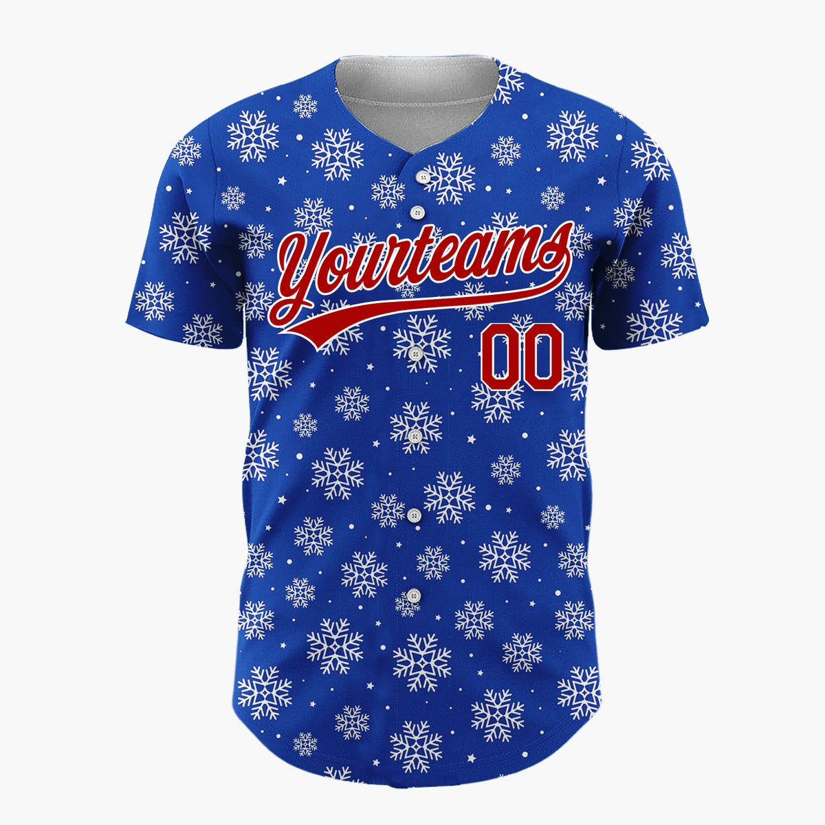Custom Navy Blue White Scattered Snowflakes Stars Winter Pattern Christmas Baseball Jersey