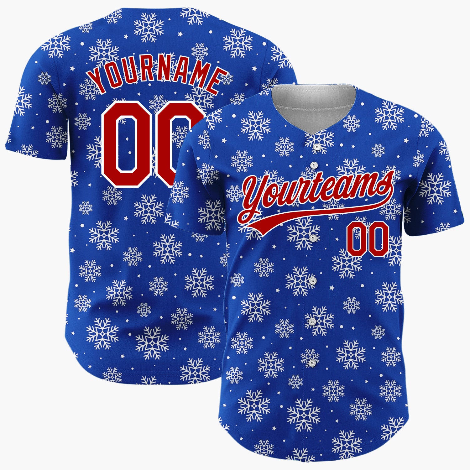 Custom Navy Blue White Scattered Snowflakes Stars Winter Pattern Christmas Baseball Jersey