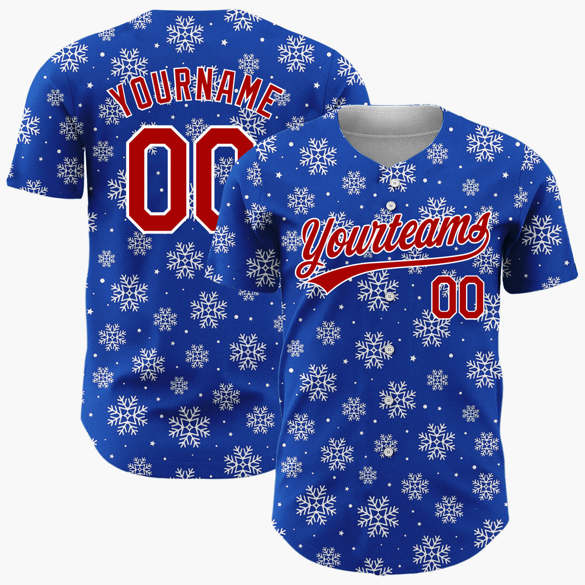 Custom Navy Blue White Scattered Snowflakes Stars Winter Pattern Christmas Baseball Jersey