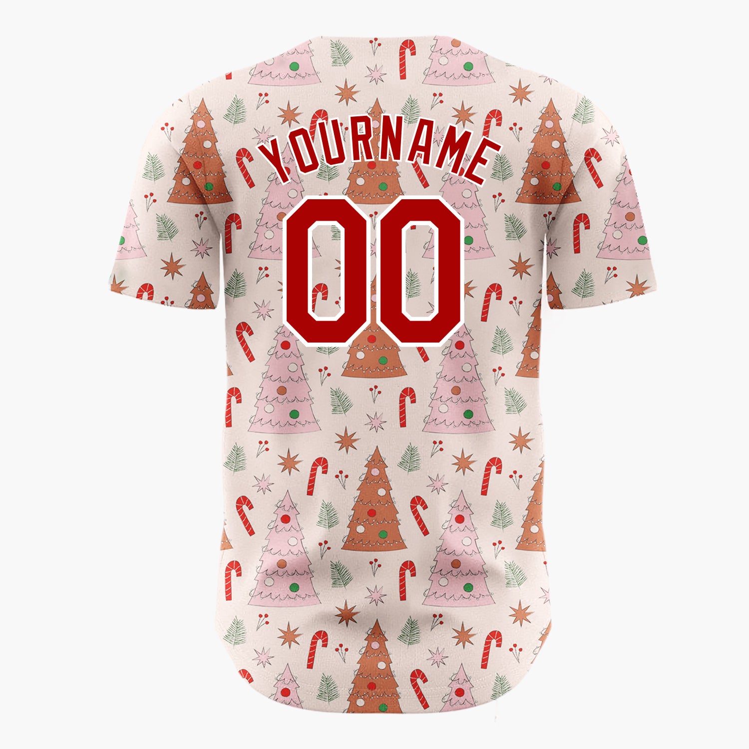 Custom Light Pink Red Pastel Trees And Candy Canes Cute Christmas Baseball Jersey