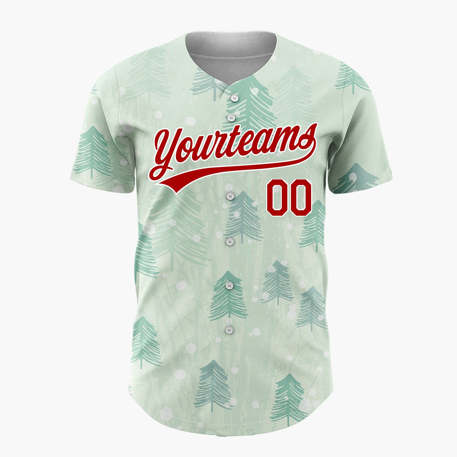 Custom Mint Green Abstract Pine Tree Forest Impressionist Pattern Christmas Baseball Jersey