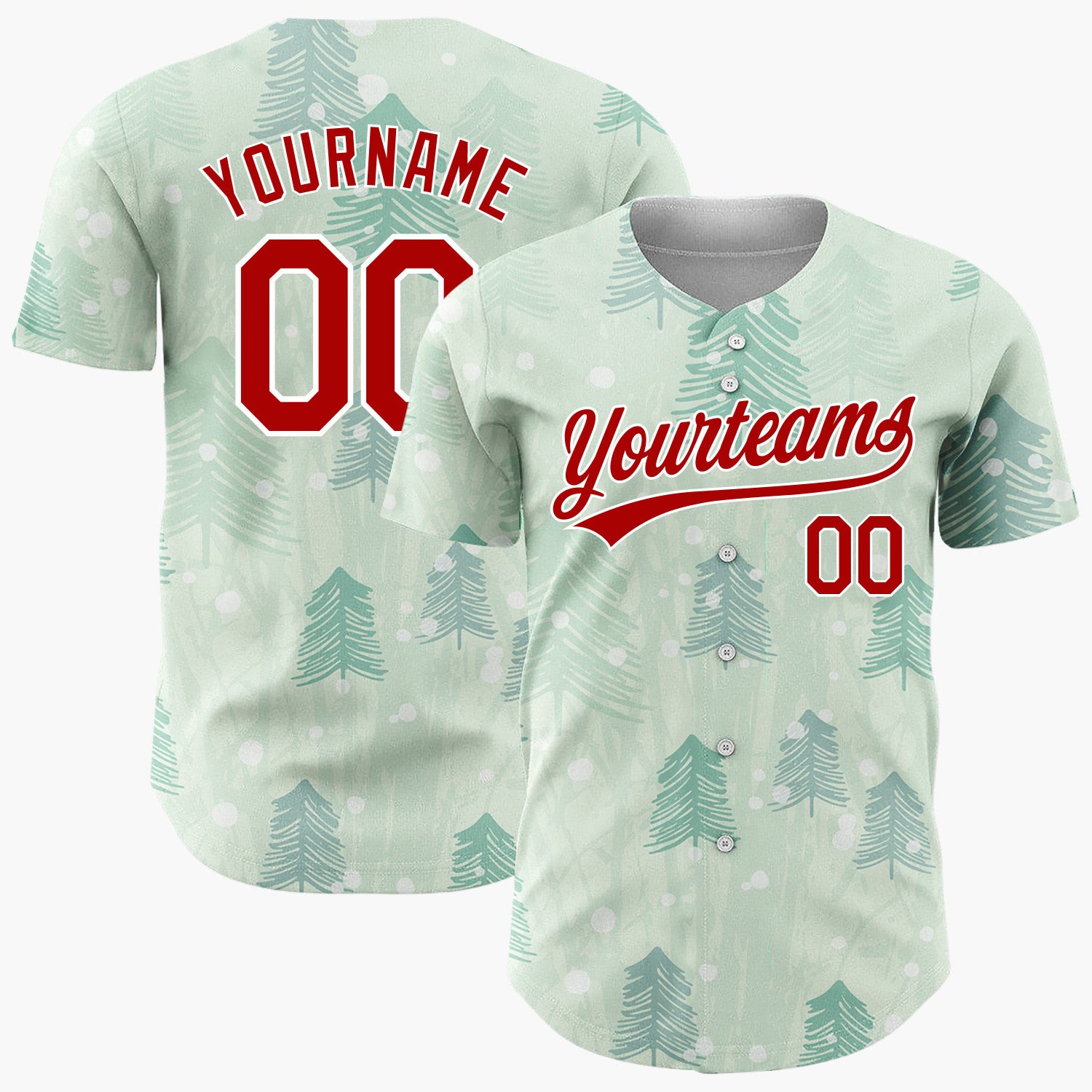 Custom Mint Green Abstract Pine Tree Forest Impressionist Pattern Christmas Baseball Jersey