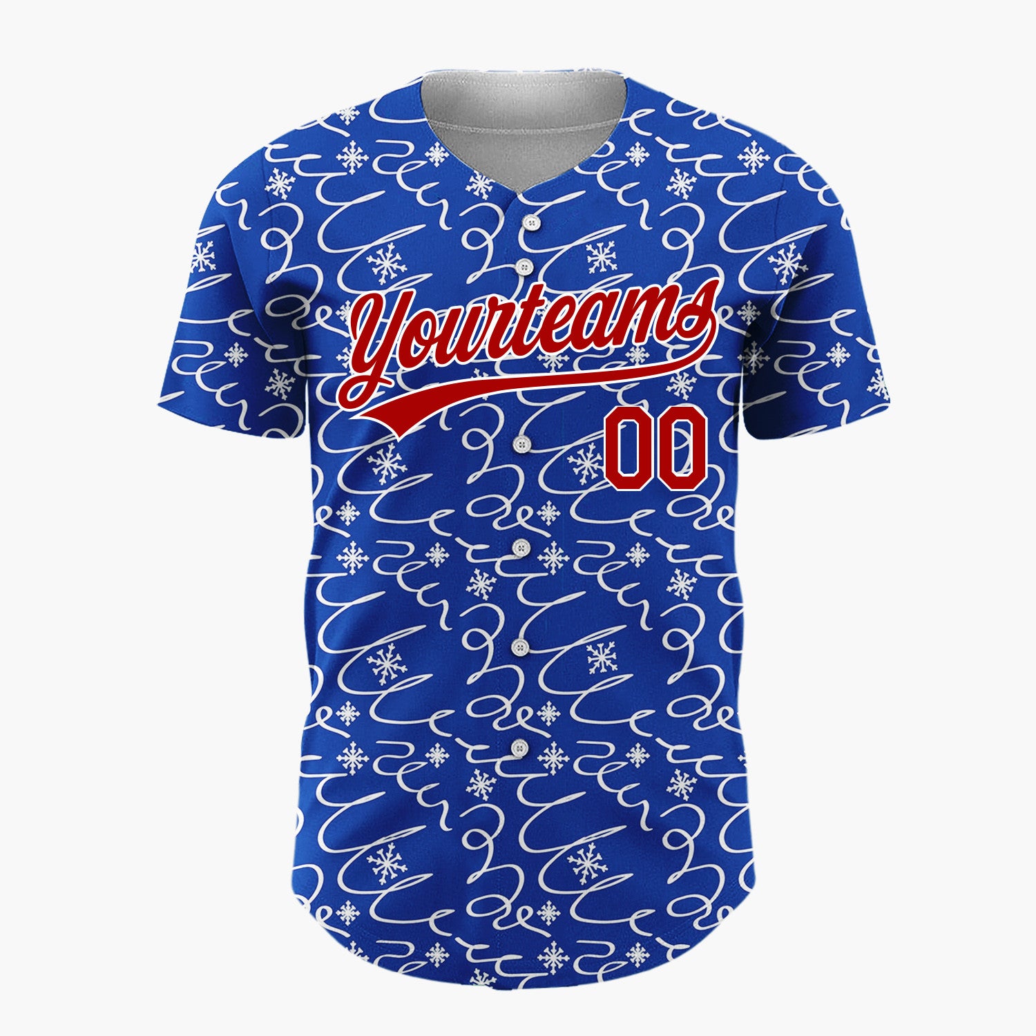 Custom Navy Abstract Swirl And Snowflake Hand Drawn Pattern Christmas Baseball Jersey