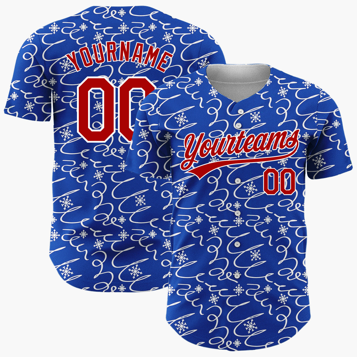 Custom Navy Abstract Swirl And Snowflake Hand Drawn Pattern Christmas Baseball Jersey
