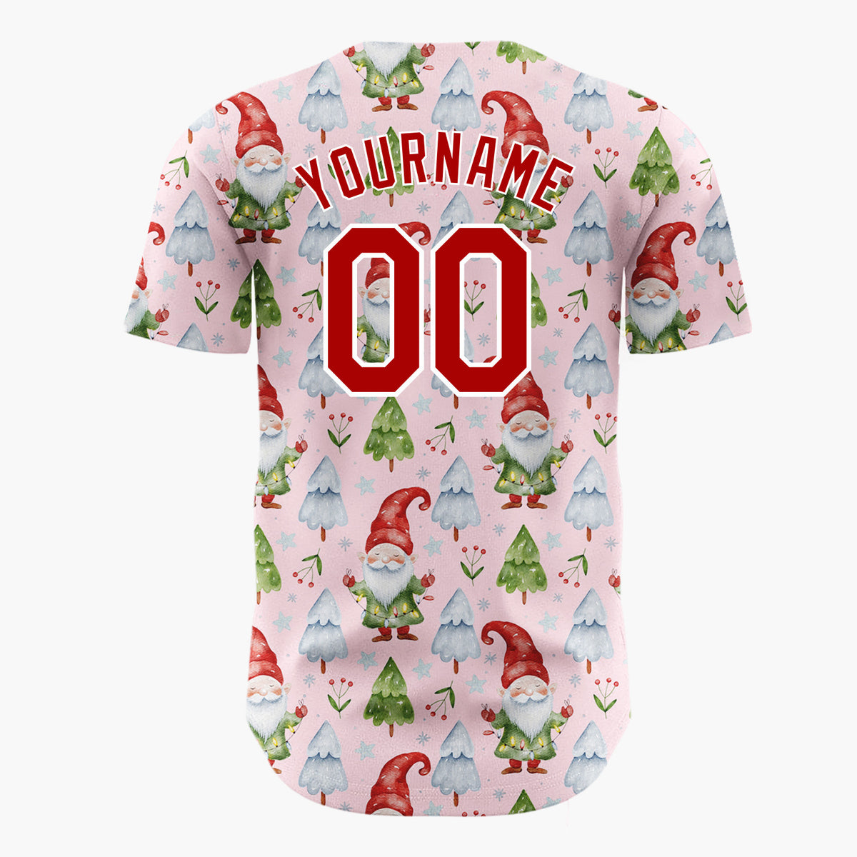 Custom Light Pink Gnomes And Christmas Trees Watercolor Christmas Baseball Jersey
