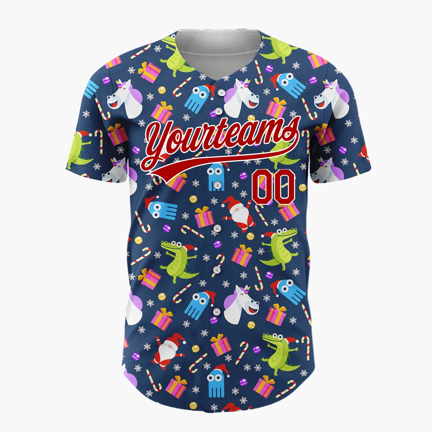 Custom Navy Blue Funny Character Christmas Cartoon Pattern Christmas Baseball Jersey