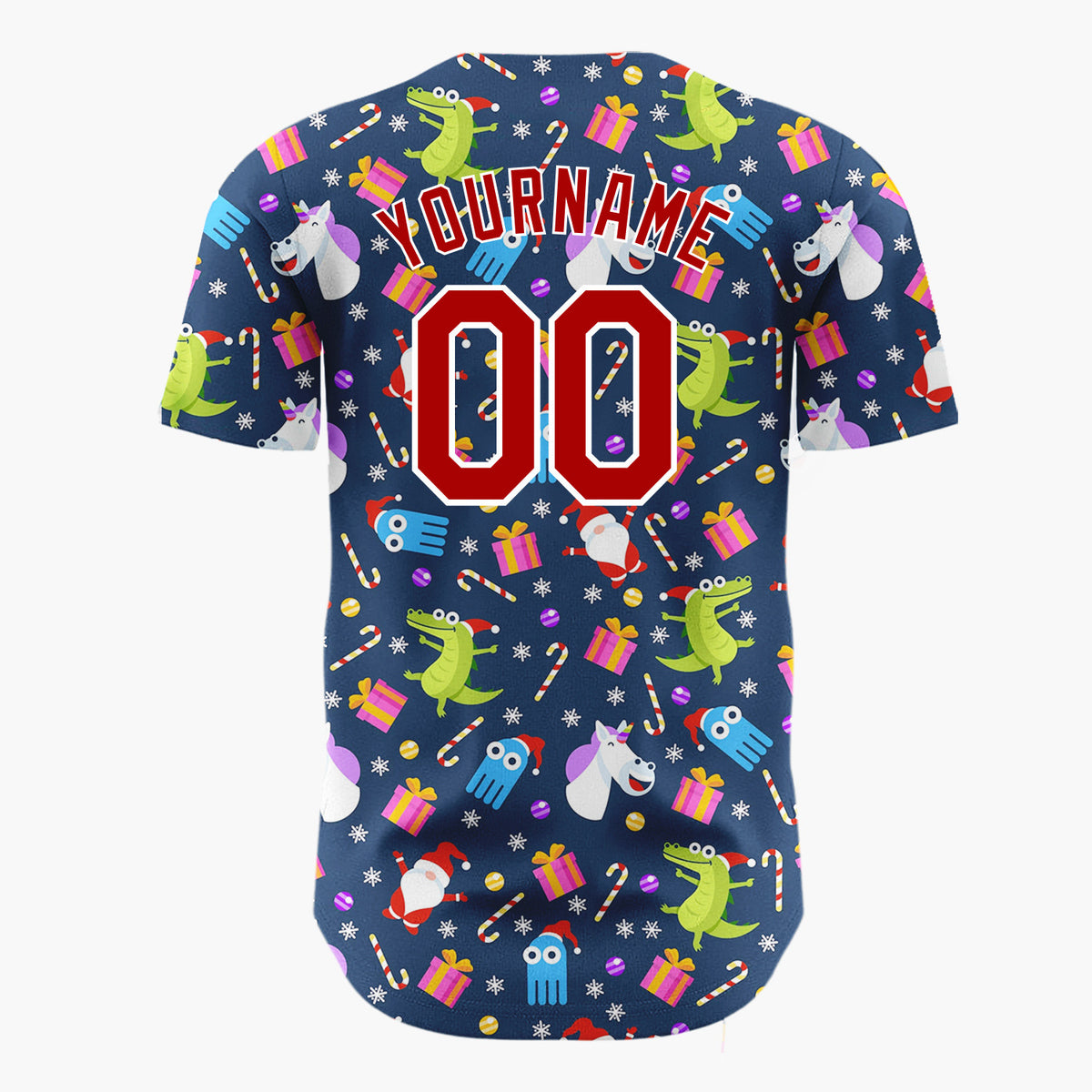 Custom Navy Blue Funny Character Christmas Cartoon Pattern Christmas Baseball Jersey