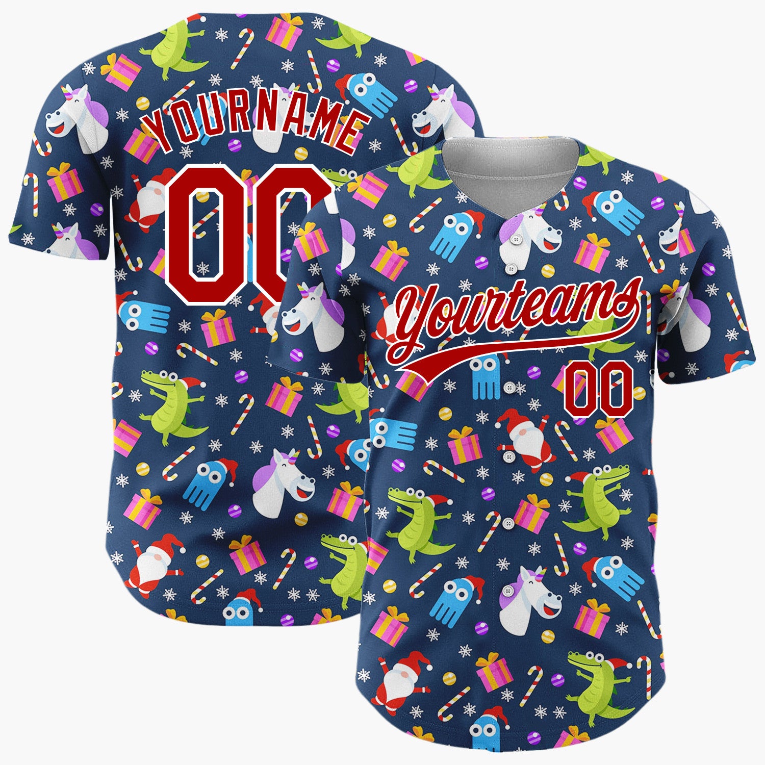 Custom Navy Blue Funny Character Christmas Cartoon Pattern Christmas Baseball Jersey