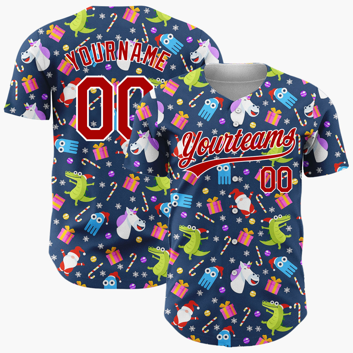 Custom Navy Blue Funny Character Christmas Cartoon Pattern Christmas Baseball Jersey