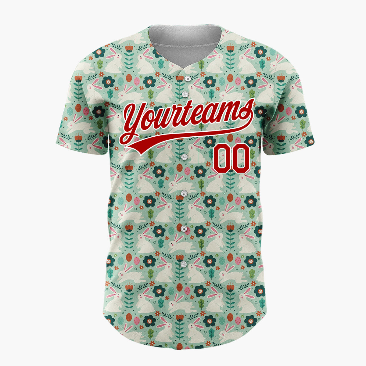 Custom Mint Green Rabbits Flowers And Leaves Folk Easter Pattern Christmas Baseball Jersey