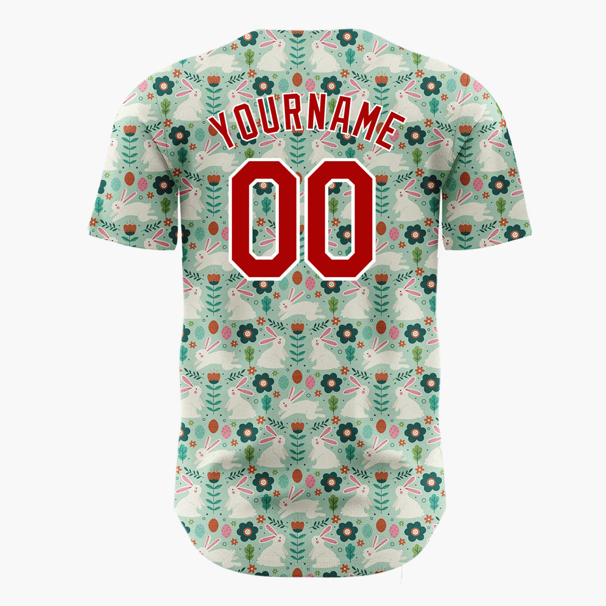 Custom Mint Green Rabbits Flowers And Leaves Folk Easter Pattern Christmas Baseball Jersey