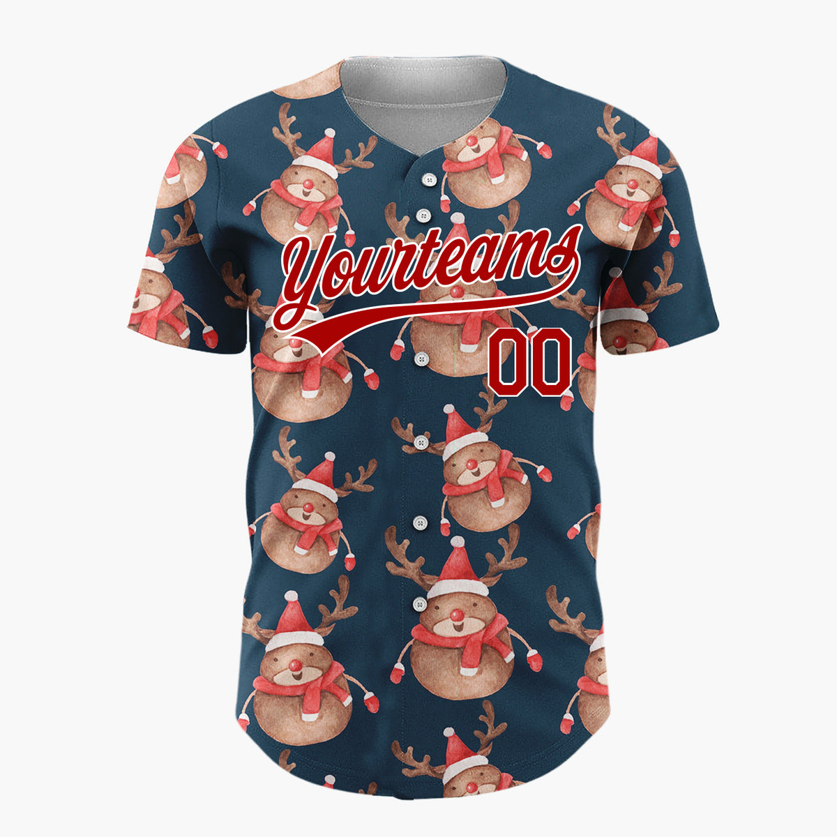 Custom Navy Cute Reindeer Festive Watercolor Pattern Christmas Baseball Jersey