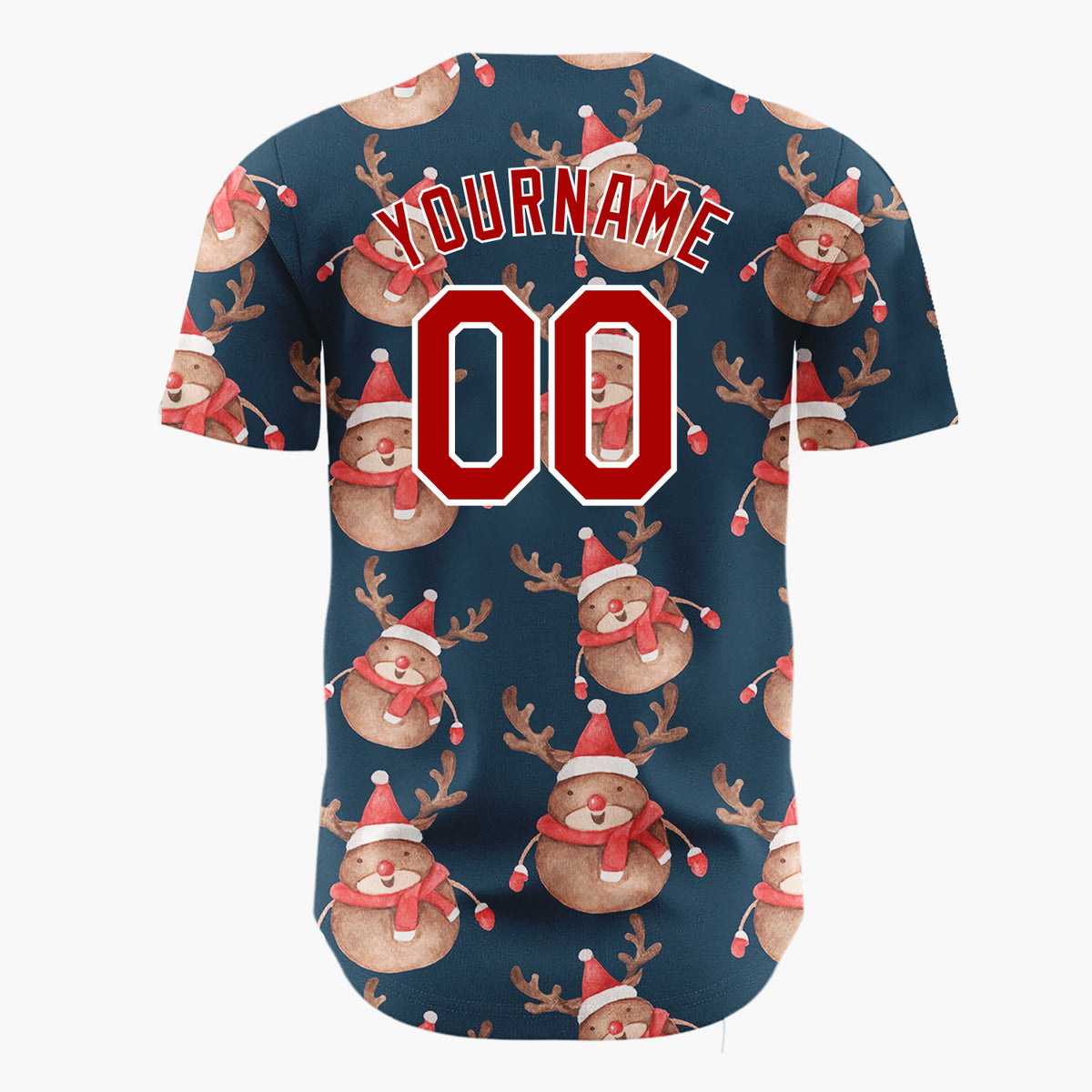 Custom Navy Cute Reindeer Festive Watercolor Pattern Christmas Baseball Jersey