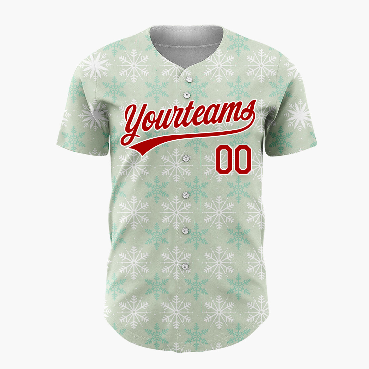 Custom Light Green White Simple Snowflake Geometric Pattern Christmas Baseball Jersey