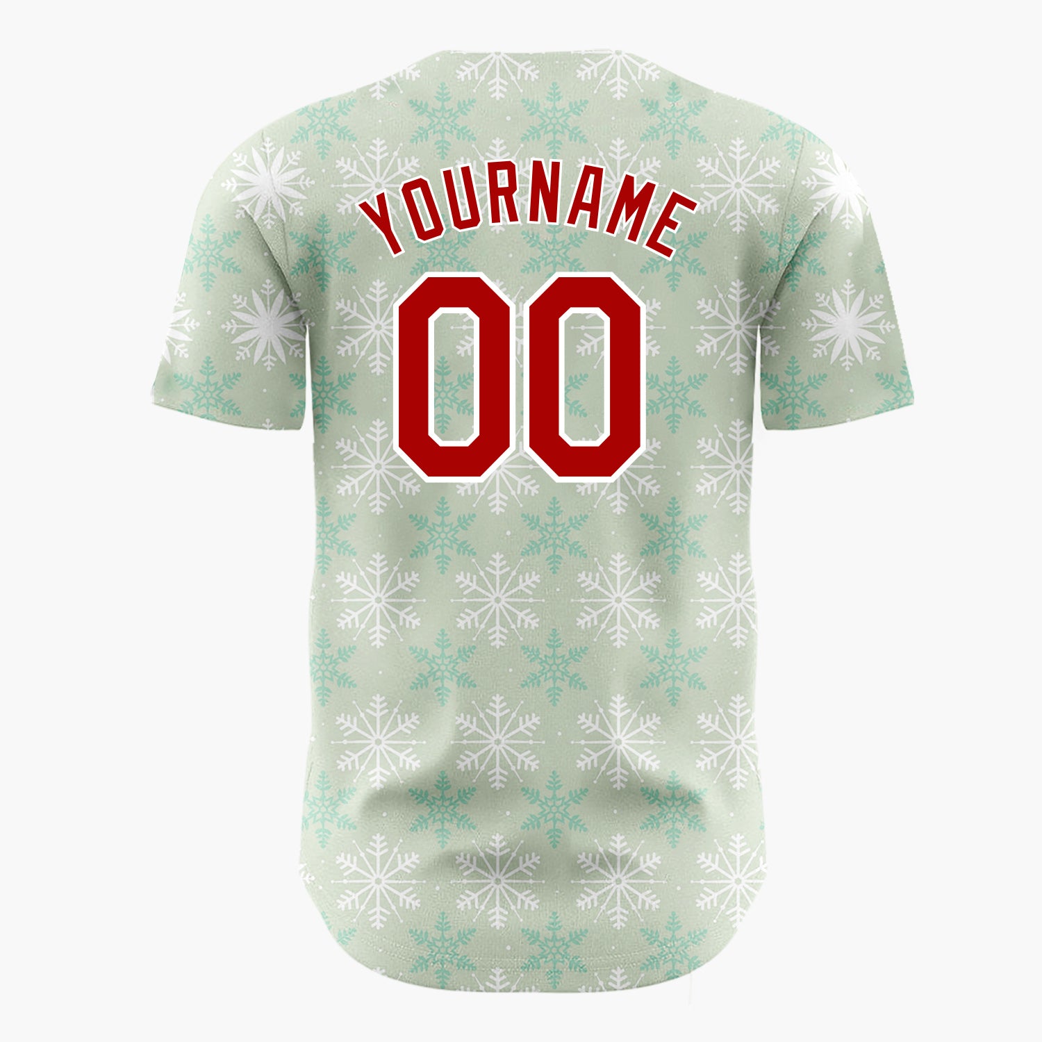 Custom Light Green White Simple Snowflake Geometric Pattern Christmas Baseball Jersey