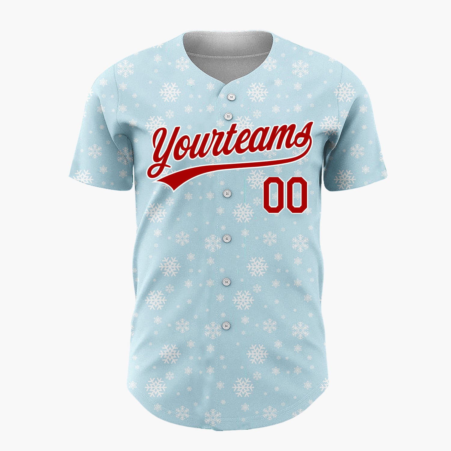 Custom Light Blue White Snowflakes Minimalist Winter Pattern Christmas Baseball Jersey