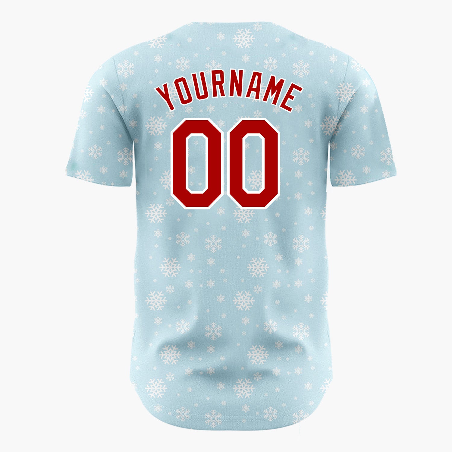 Custom Light Blue White Snowflakes Minimalist Winter Pattern Christmas Baseball Jersey