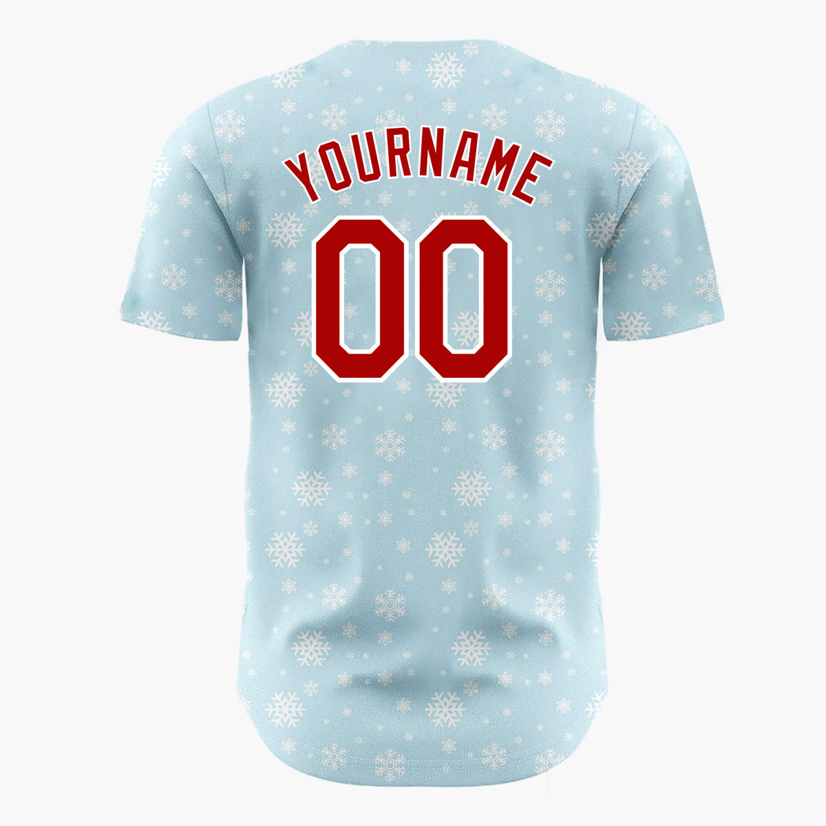 Custom Light Blue White Snowflakes Minimalist Winter Pattern Christmas Baseball Jersey