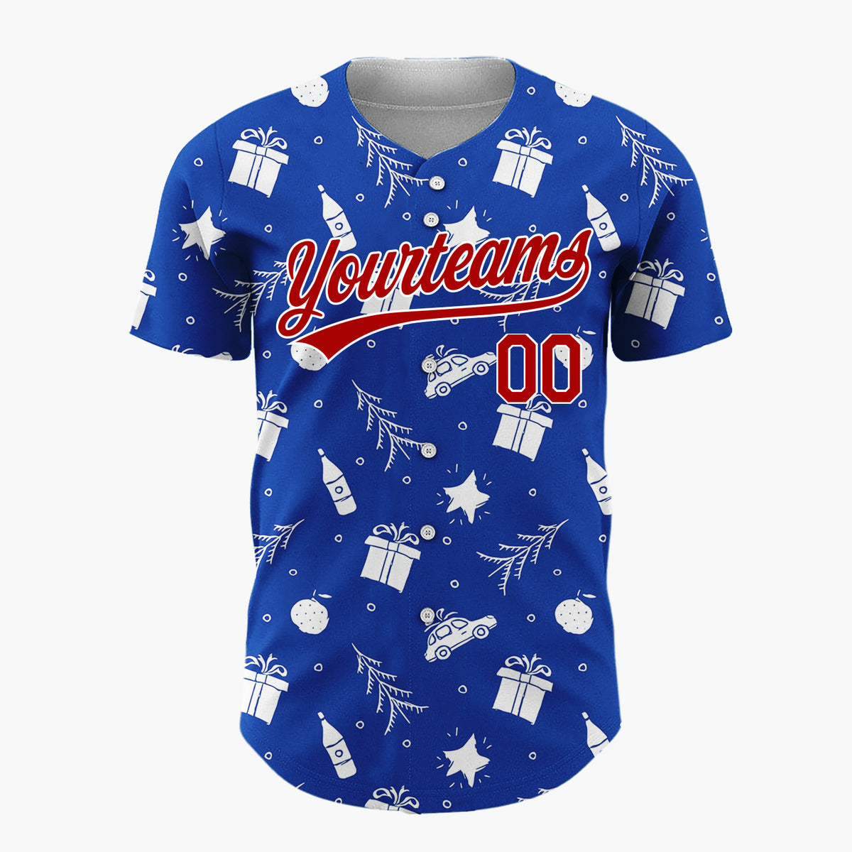 Custom Navy Car Gift And Star Doodle Christmas Baseball Jersey