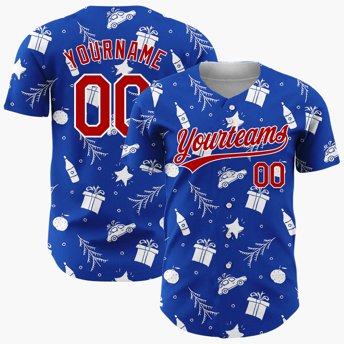 Custom Navy Car Gift And Star Doodle Christmas Baseball Jersey