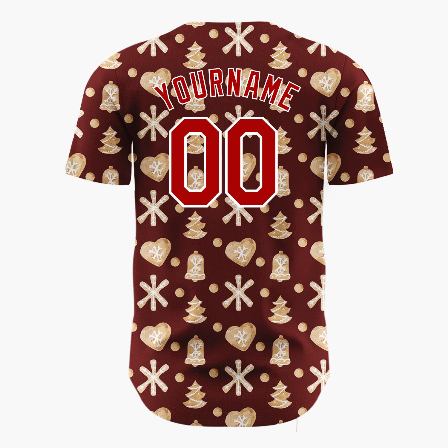 Custom Maroon Gingerbread Cookie Watercolor Pattern Christmas Baseball Jersey