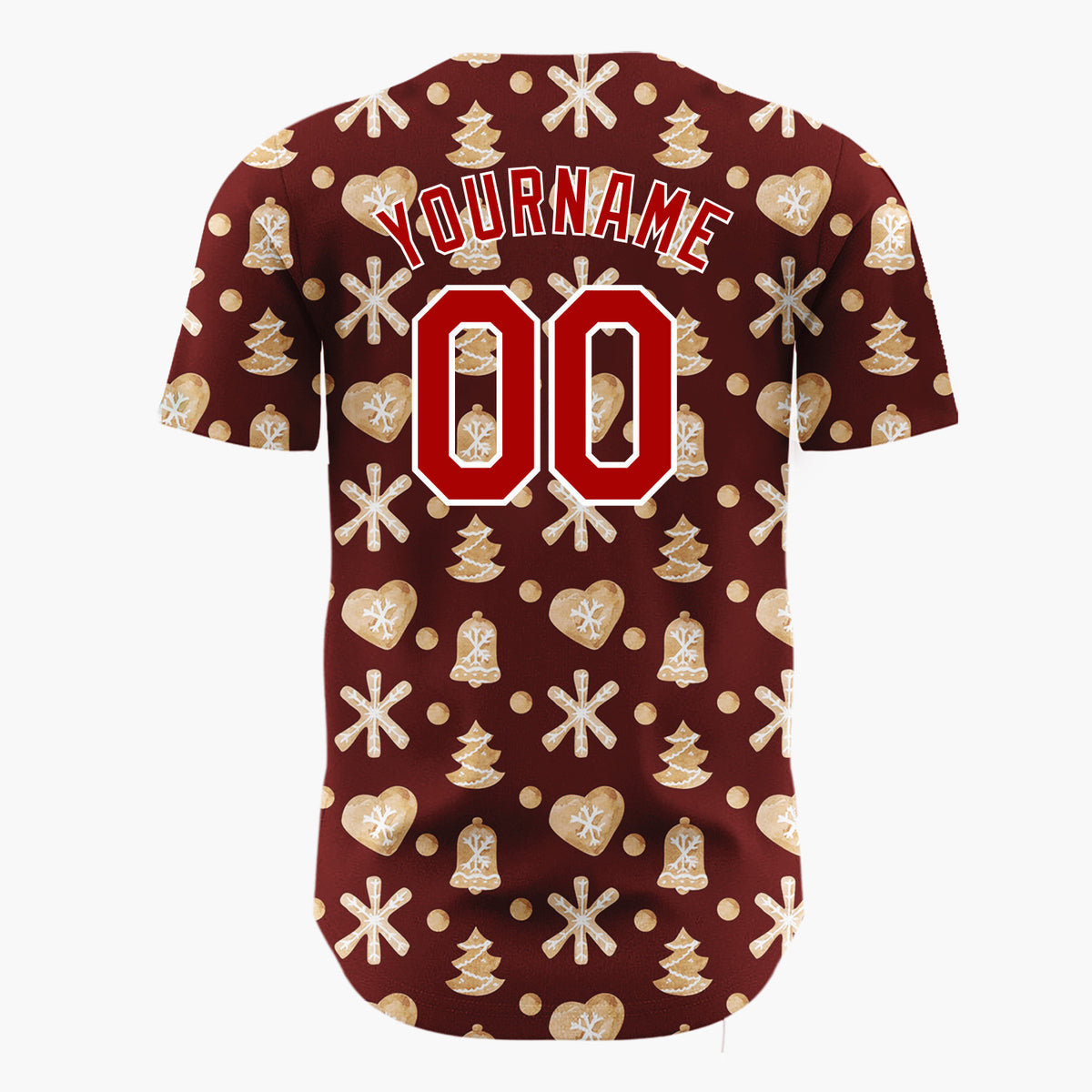 Custom Maroon Gingerbread Cookie Watercolor Pattern Christmas Baseball Jersey
