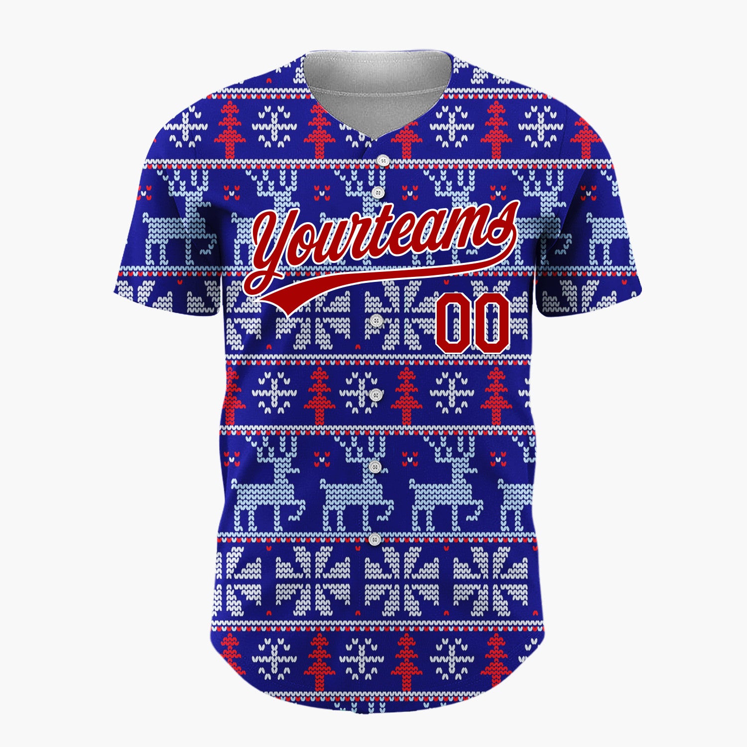 Custom Navy Blue Reindeer Nordic Knitted Pattern Christmas Baseball Jersey