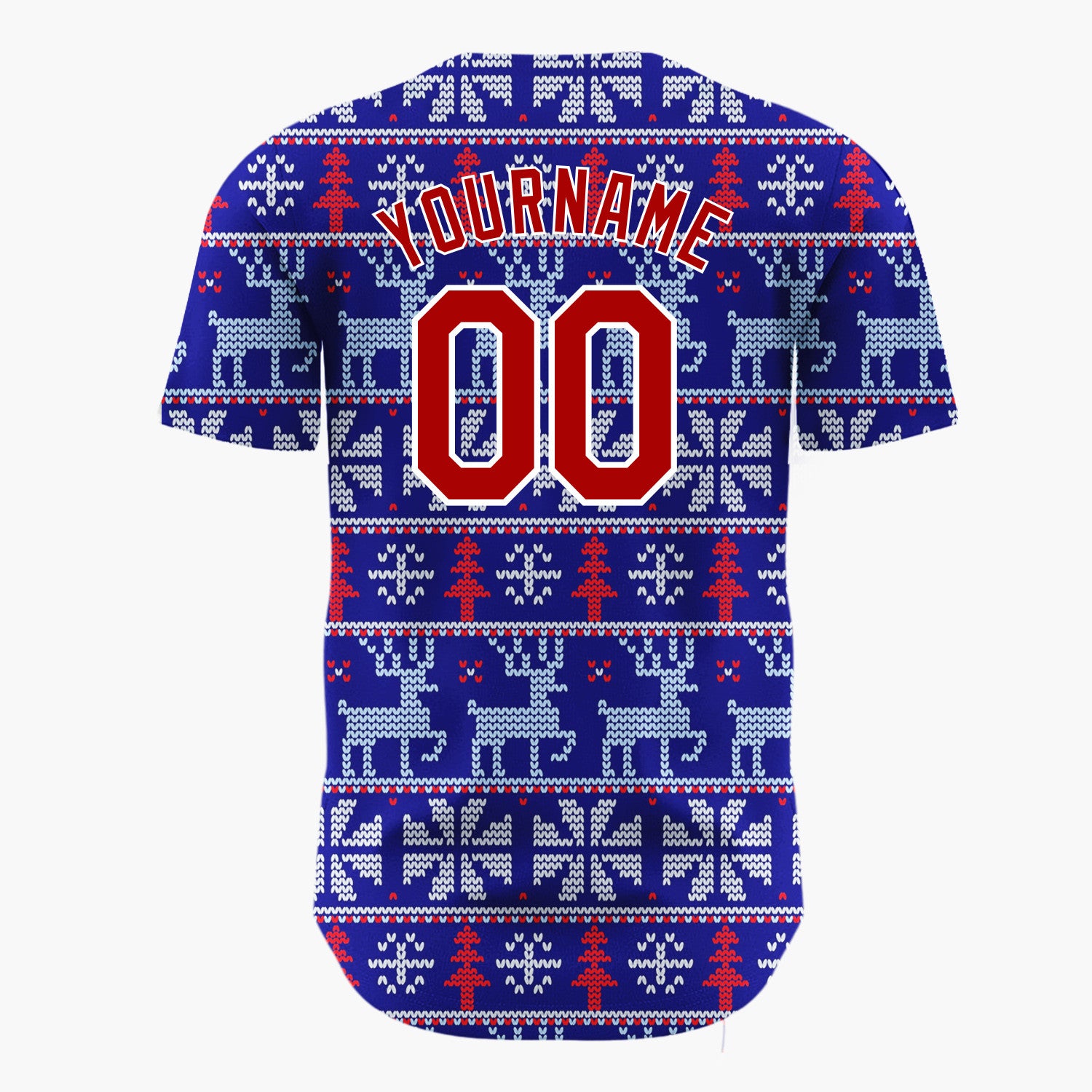 Custom Navy Blue Reindeer Nordic Knitted Pattern Christmas Baseball Jersey